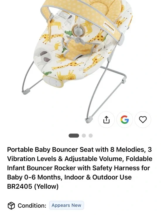 Portable Baby Bouncer Seat - Yellow Infant Rocker with Music & Vibration - Picture 1 of 2